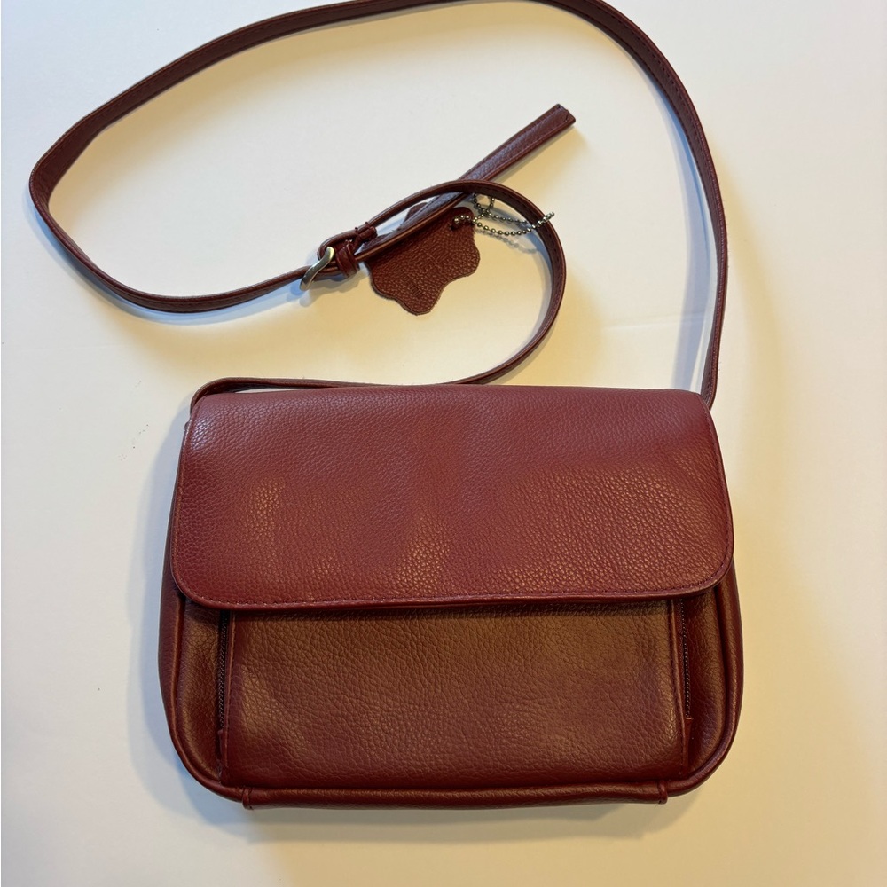 Elegant Burgundy Leather Shoulder Bag NWOT